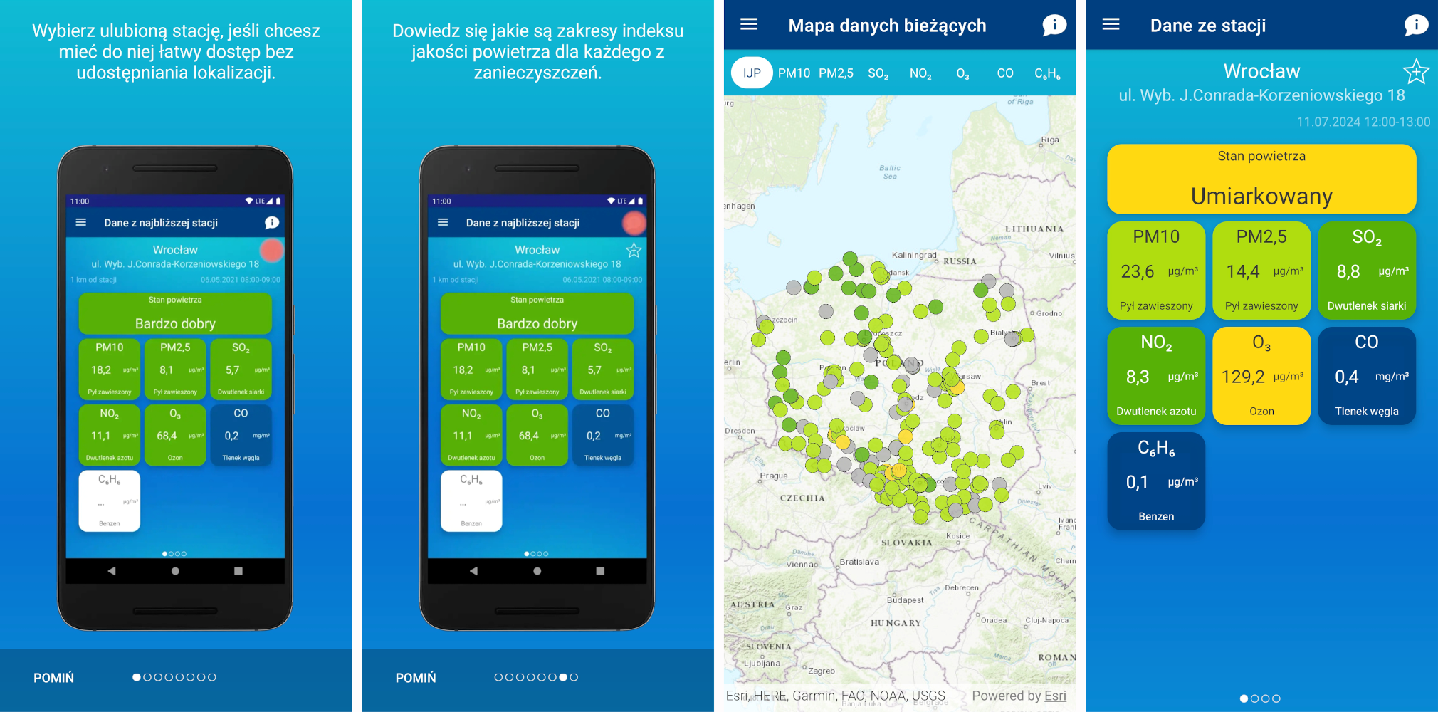 Aplikacja mobilna na telefon portalu GIOŚ. Data dostępu 11.07.2024 r.