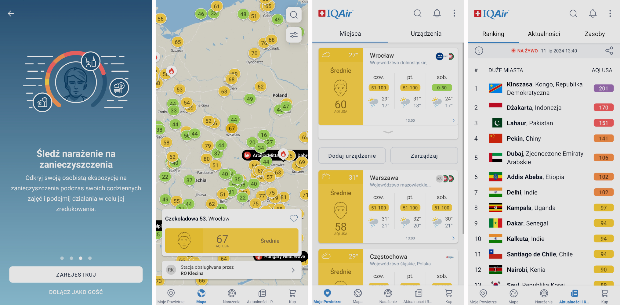 Aplikacja mobilna „AirVisual Air Quality Forecost”. Data dostępu 11.07.2024 r.