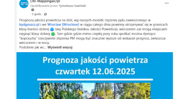 Prognozy jakości powietrza w naszych mediach społecznościowych