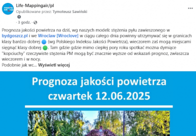 Prognozy jakości powietrza w naszych mediach społecznościowych